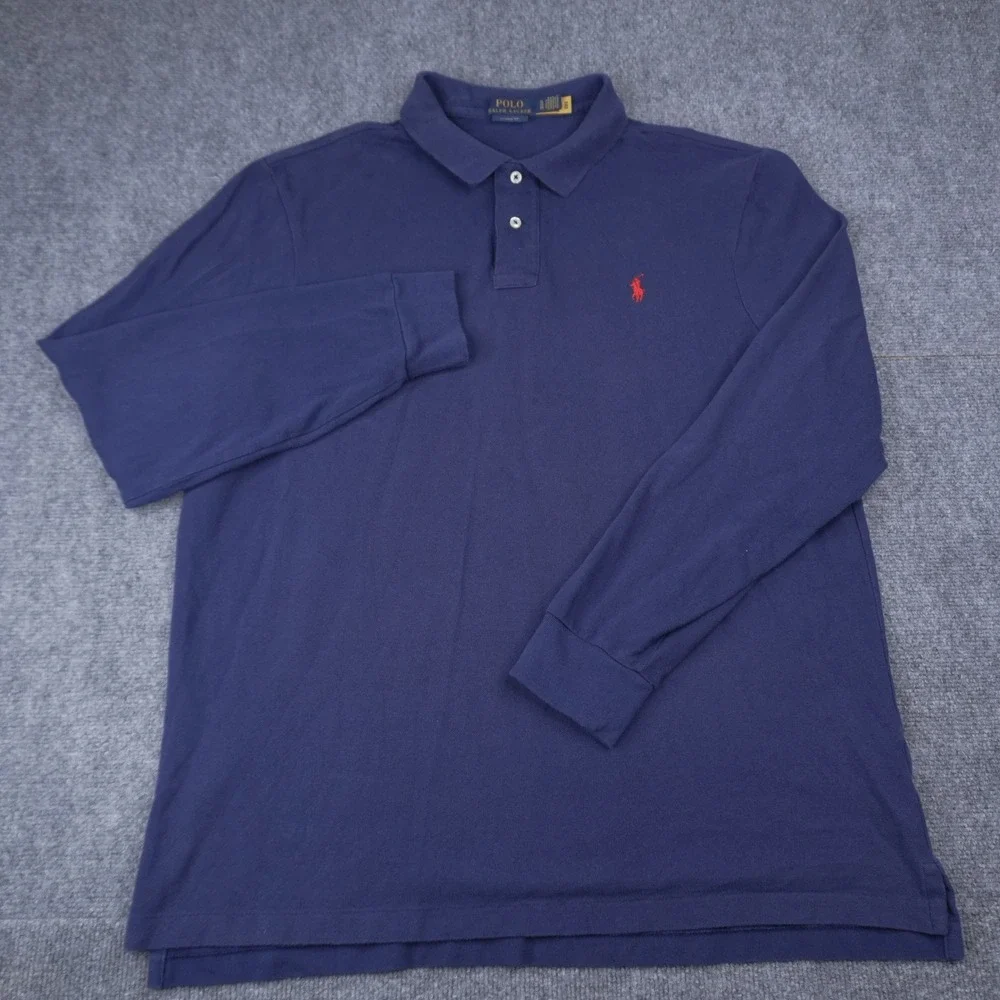 Polo Ralph Lauren Long Sleeve Polo Mens XL Navy Blue Classic Fit Cotton Mesh